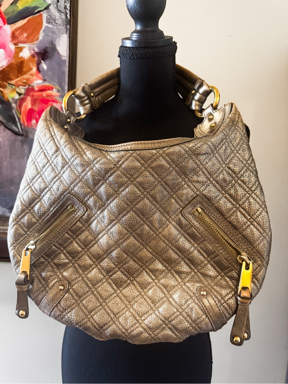 Vintage Marc Jacobs Metallic Quilted Leather Banana Hobo Bag - Bronze/Gold